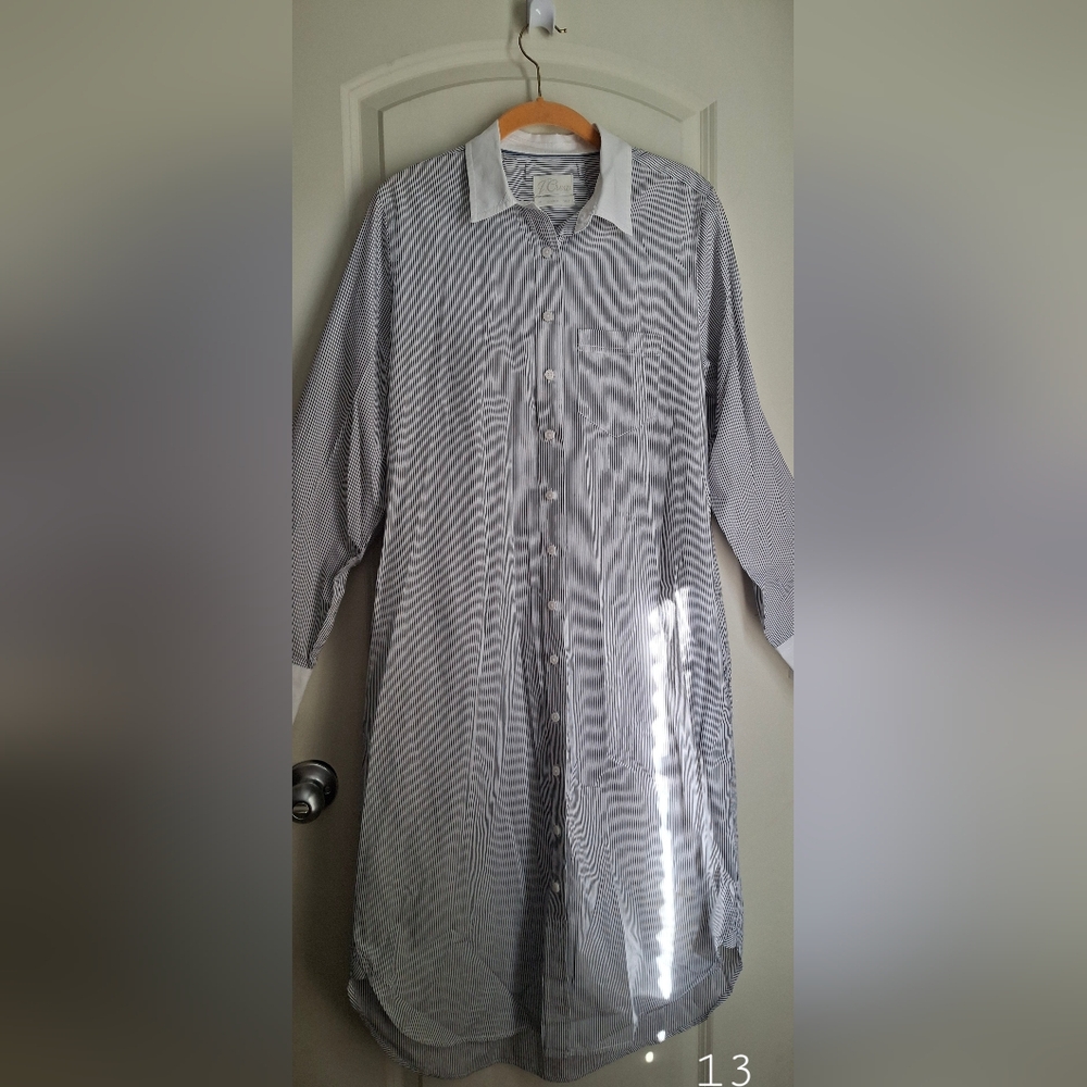 J crew classic womes striped cotton tunic maxidrees‎ sz 8 lagenlook boho beach